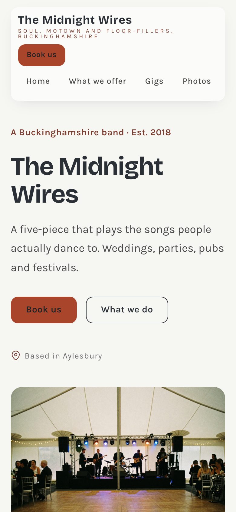An example band website on a phone