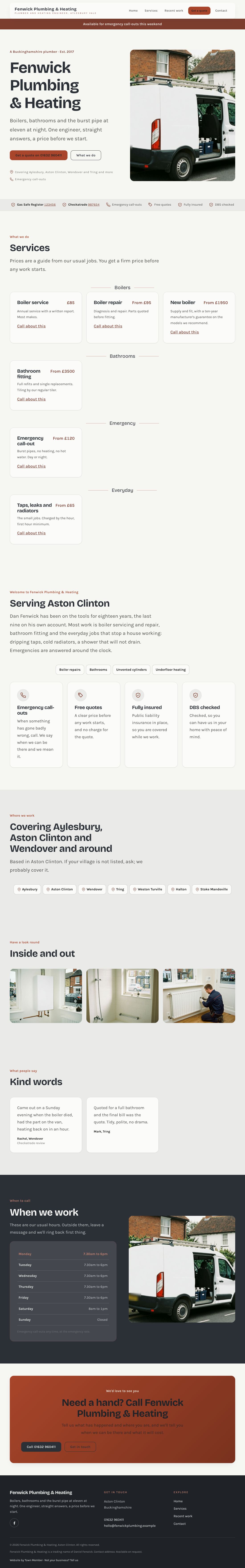 Plumber and heating engineer example website