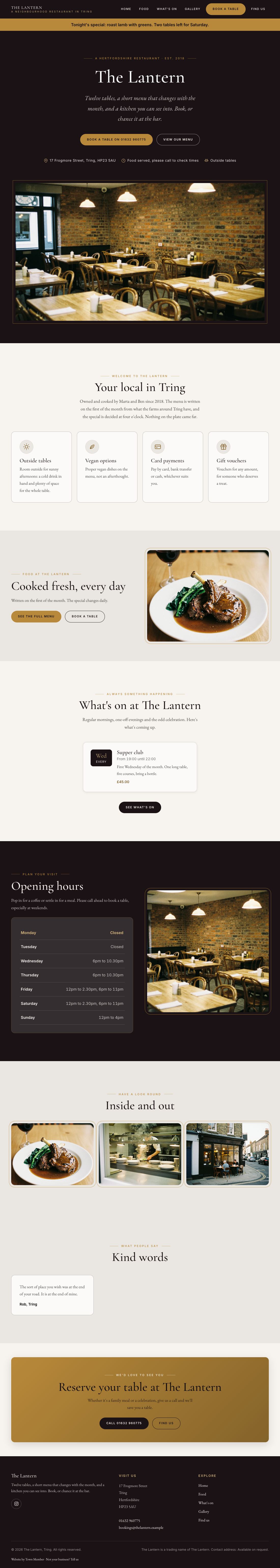 Restaurant example website