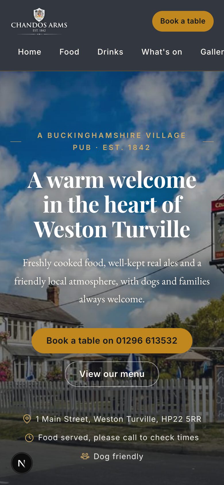 The Traditional style: serif type, hairline rules and a full-width photograph. the country inn.